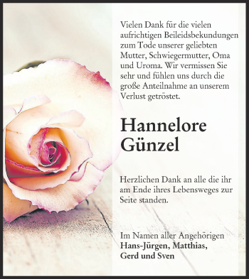 Traueranzeige von Hannelore Günzel von lausitzer_rundschau