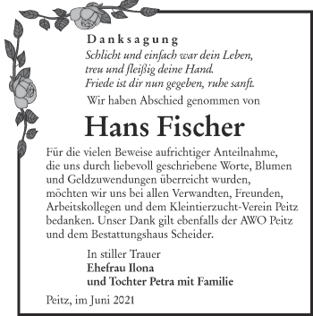 Traueranzeige von Hans Fischer von lausitzer_rundschau