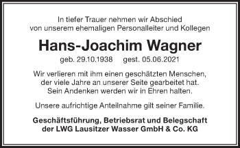 Traueranzeige von Hans-Joachim Wagner von lausitzer_rundschau