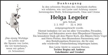 Traueranzeige von Helga Legeler von lausitzer_rundschau