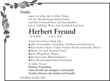Traueranzeige von Herbert Freund von lausitzer_rundschau
