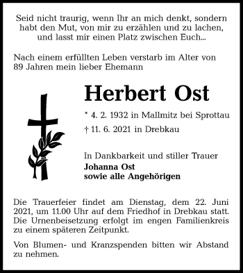 Traueranzeige von Herbert Ost von lausitzer_rundschau