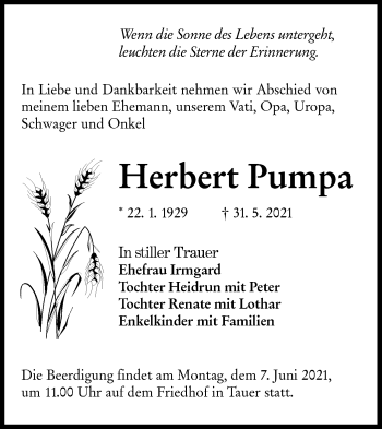 Traueranzeige von Herbert Pumpa von lausitzer_rundschau