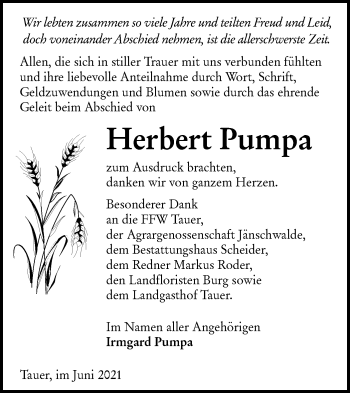 Traueranzeige von Herbert Pumpa von lausitzer_rundschau