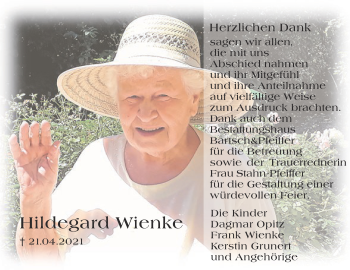 Traueranzeige von Hildegard Wienke von lausitzer_rundschau