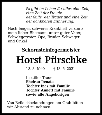 Traueranzeige von Horst Pfirschke von lausitzer_rundschau