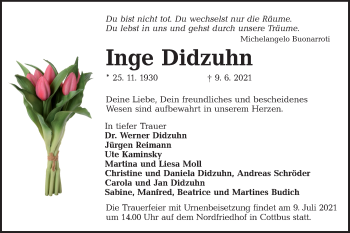 Traueranzeige von Inge Didzuhn von lausitzer_rundschau