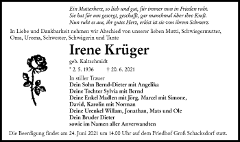 Traueranzeige von Irene Krüger von lausitzer_rundschau