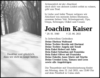 Traueranzeige von Joachim Kaiser von lausitzer_rundschau