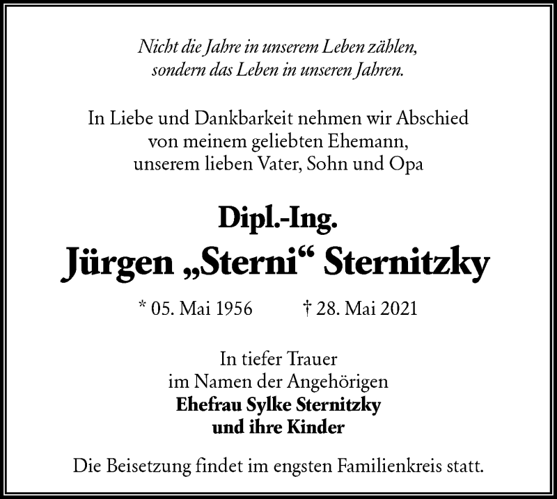  Traueranzeige für Jürgen Sternitzky vom 05.06.2021 aus lausitzer_rundschau