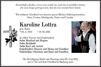 Traueranzeige von Karoline Lottra von lausitzer_rundschau