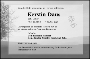 Traueranzeige von Kerstin Daus von lausitzer_rundschau
