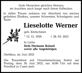 Traueranzeige von Lieselotte Werner von lausitzer_rundschau