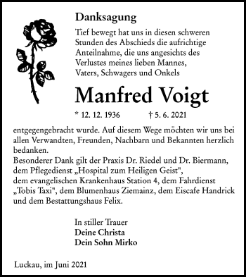 Traueranzeige von Manfred Voigt von lausitzer_rundschau