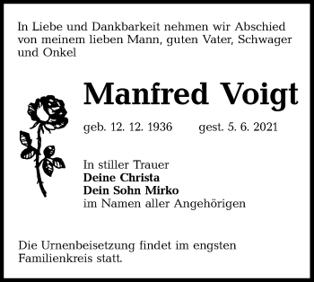 Traueranzeige von Manfred Voigt von lausitzer_rundschau