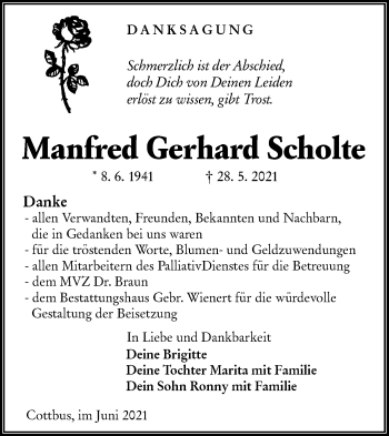 Traueranzeige von Manfred Gerhard Scholte von lausitzer_rundschau