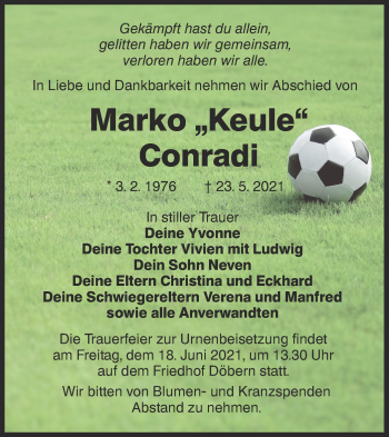 Traueranzeige von Marko Conradi von lausitzer_rundschau