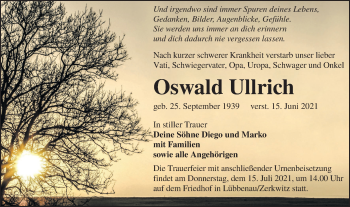Traueranzeige von Oswald Ullrich von lausitzer_rundschau