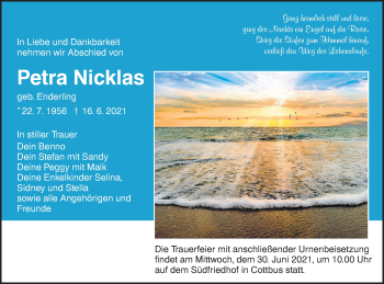 Traueranzeige von Petra Nicklas von lausitzer_rundschau