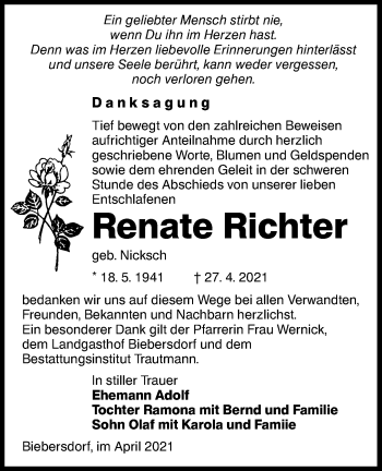 Traueranzeige von Renate Richter von lausitzer_rundschau