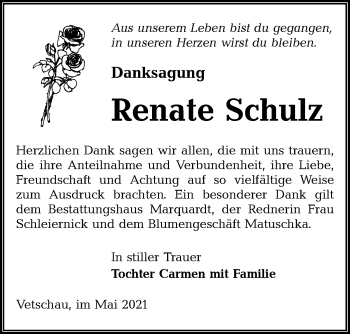 Traueranzeige von Renate Schulz von lausitzer_rundschau