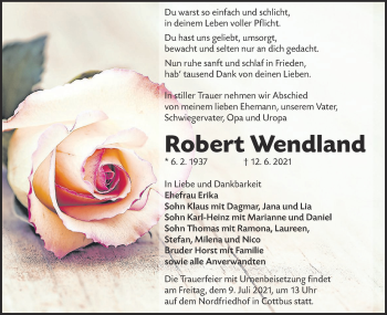 Traueranzeige von Robert Wendland von lausitzer_rundschau