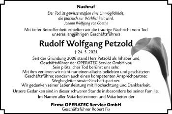 Traueranzeige von Rudolf Wolfgang Petzold von lausitzer_rundschau
