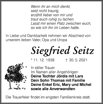 Traueranzeige von Siegfried Seitz von lausitzer_rundschau