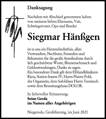 Traueranzeige von Siegmar Hänßgen von lausitzer_rundschau