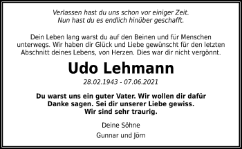Traueranzeige von Udo Lehmann von lausitzer_rundschau