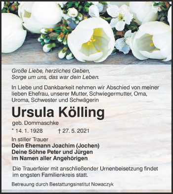 Traueranzeige von Ursula Kölling von lausitzer_rundschau