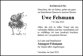 Traueranzeige von Uwe Felsmann von lausitzer_rundschau