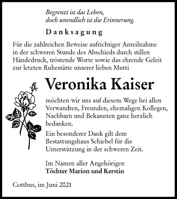 Traueranzeige von Veronika Kaiser von lausitzer_rundschau