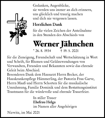 Traueranzeige von Werner Jähnchen von lausitzer_rundschau