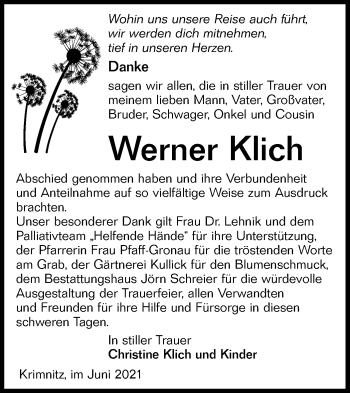 Traueranzeige von Werner Klich von lausitzer_rundschau