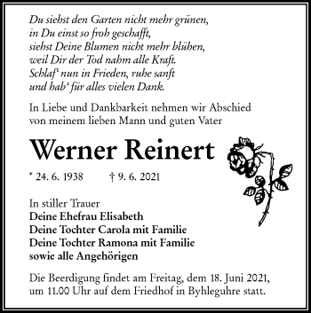Traueranzeige von Werner Reinert von lausitzer_rundschau