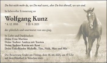Traueranzeige von Wolfgang Kunz von lausitzer_rundschau