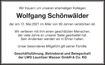 Traueranzeige von Wolfgang Schönwälder von lausitzer_rundschau