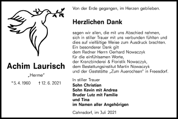 Traueranzeige von Achim Laurisch von lausitzer_rundschau