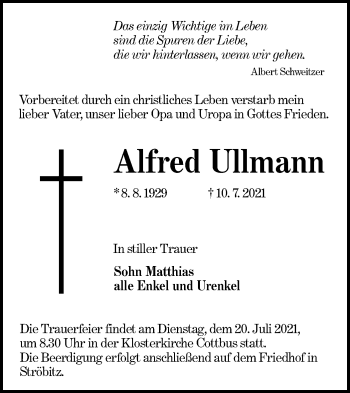 Traueranzeige von Alfred Ullmann von lausitzer_rundschau