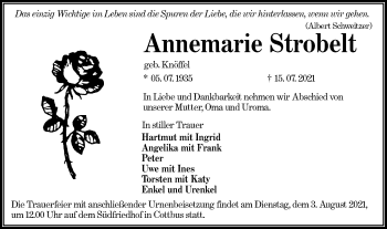 Traueranzeige von Annemarie Strobelt von lausitzer_rundschau