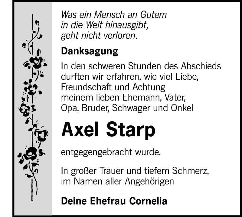  Traueranzeige für Axel Starp vom 10.07.2021 aus lausitzer_rundschau