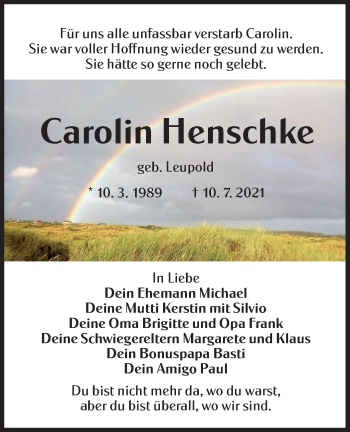 Traueranzeige von Carolin Henschke von lausitzer_rundschau