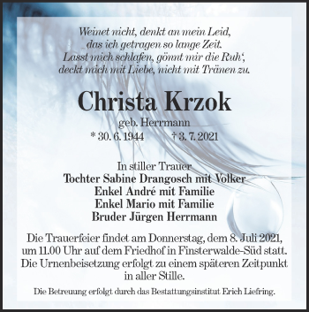 Traueranzeige von Christa Krzok von lausitzer_rundschau