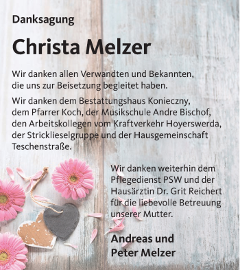 Traueranzeige von Christa Melzer von lausitzer_rundschau