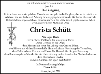 Traueranzeige von Christa Schütt von lausitzer_rundschau