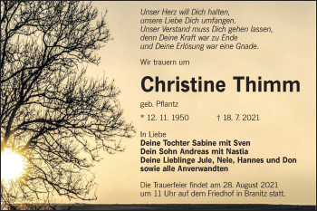 Traueranzeige von Christine Thimm von lausitzer_rundschau