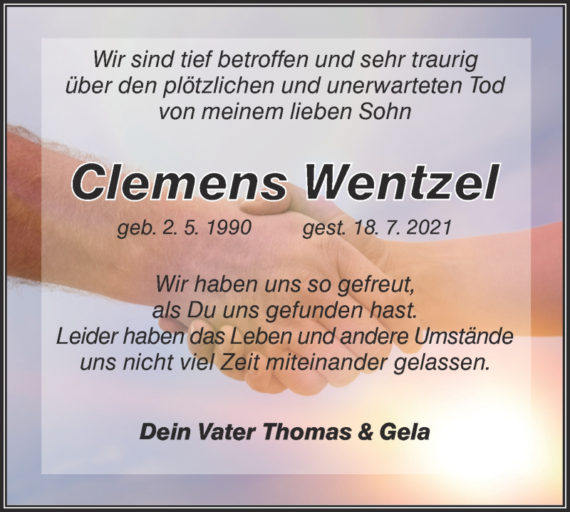  Traueranzeige für Clemens Wentzel vom 30.07.2021 aus lausitzer_rundschau