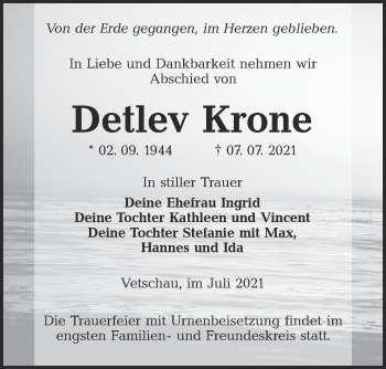 Traueranzeige von Detlev Krone von lausitzer_rundschau