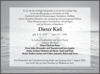 Traueranzeige von Dieter Kiel von lausitzer_rundschau